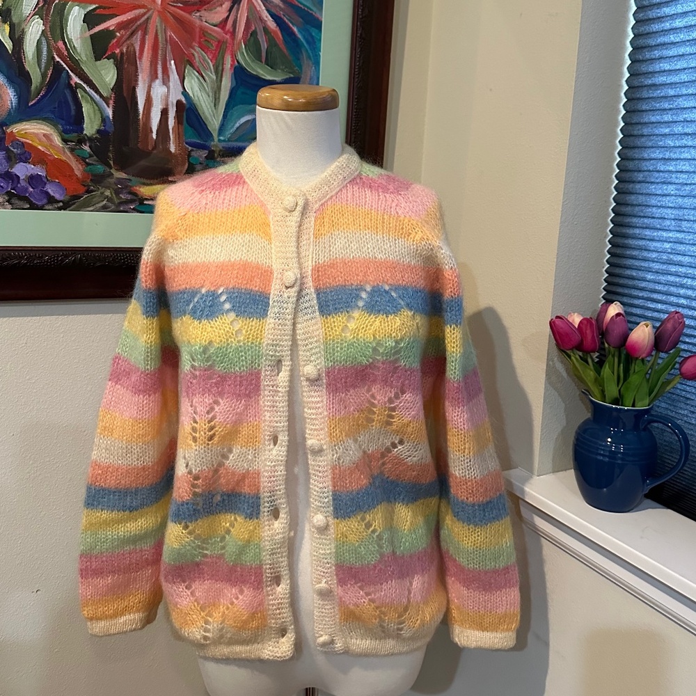 Striped Mohair Sweater in Pastel Easter Egg Colors MCM From Italy - Hand Knitted
